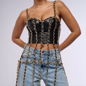 AKIRA Black Bustier with Gold Chain Accents